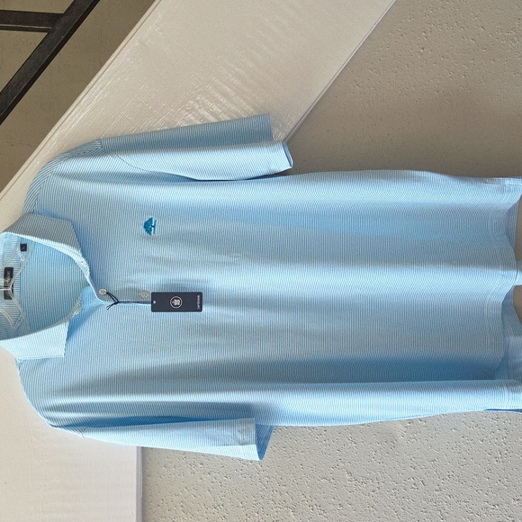 Beautiful Men's Turquoise And White Striped Golf Shirt In New Perfect Condition! - Picture 4 of 14